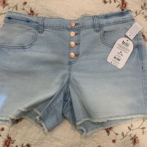 wonder nation Light Blue mock Button-Front Denim Shorts
